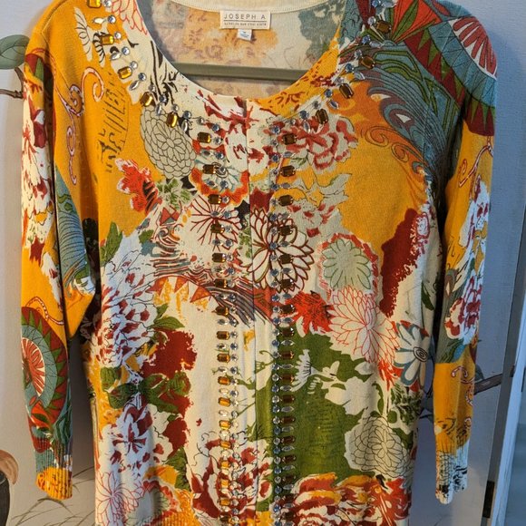 Joseph A. print sweater with colored rhinestones - Picture 1 of 5